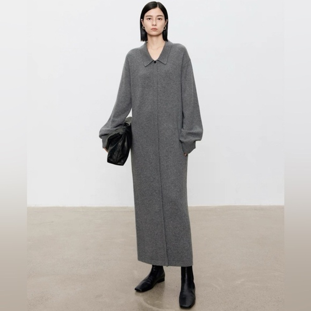 CHICJOC Luxury Grey 100% Cashmere Knit Maxi Dress – Size 38